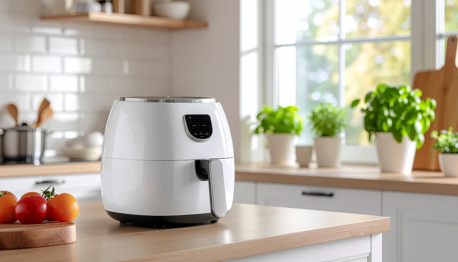 Mini-Airfryer unter 2 Liter auf einer Küchenarbeitsfläche im Alltagseinsatz
