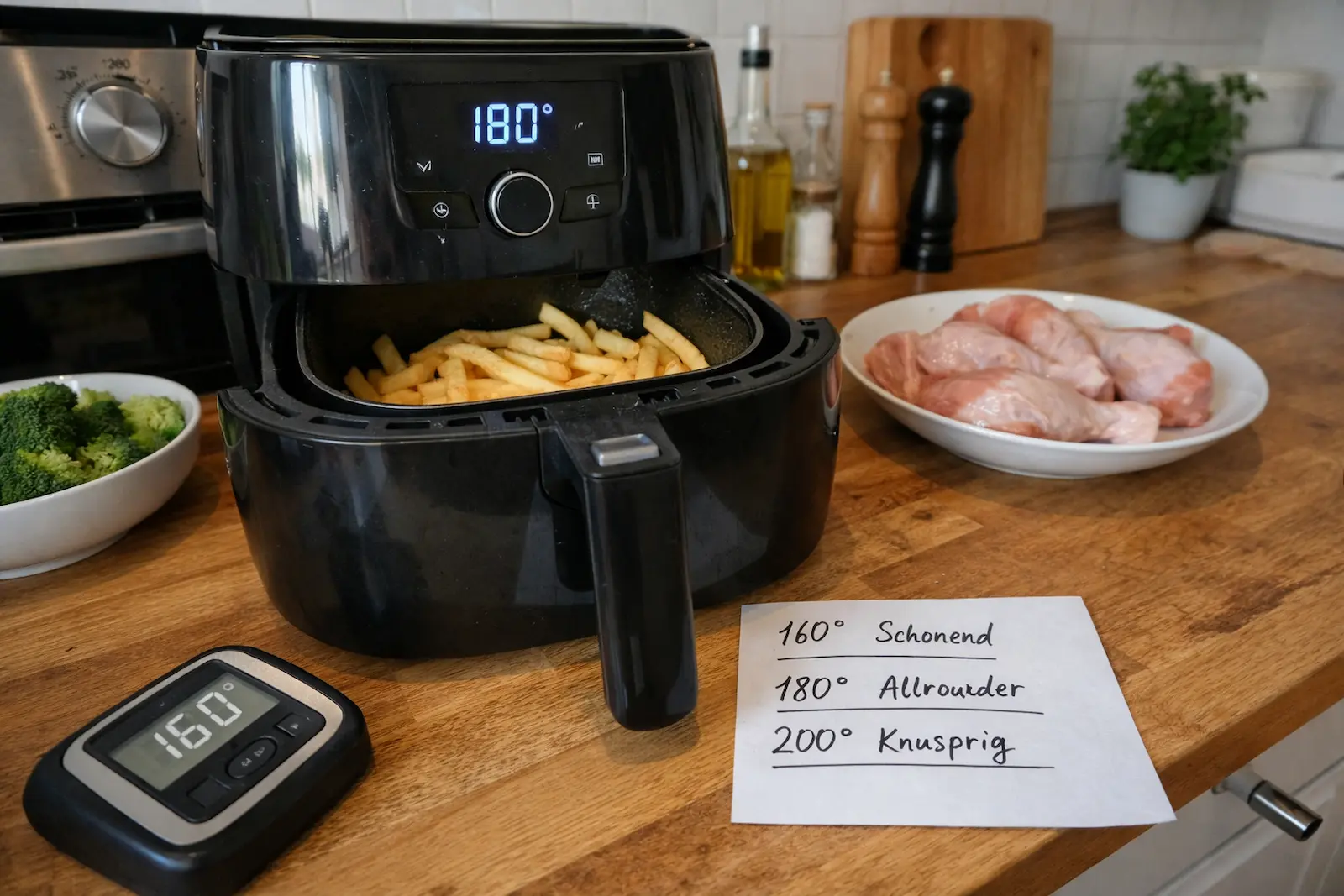Airfryer mit 180 Grad Anzeige – Übersicht zu 160, 180 und 200 Grad im Alltag
