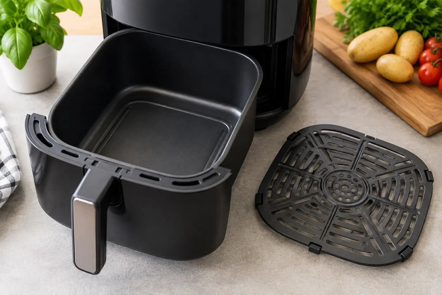 Airfryer ohne Gitter mit herausgenommener Crisper Plate