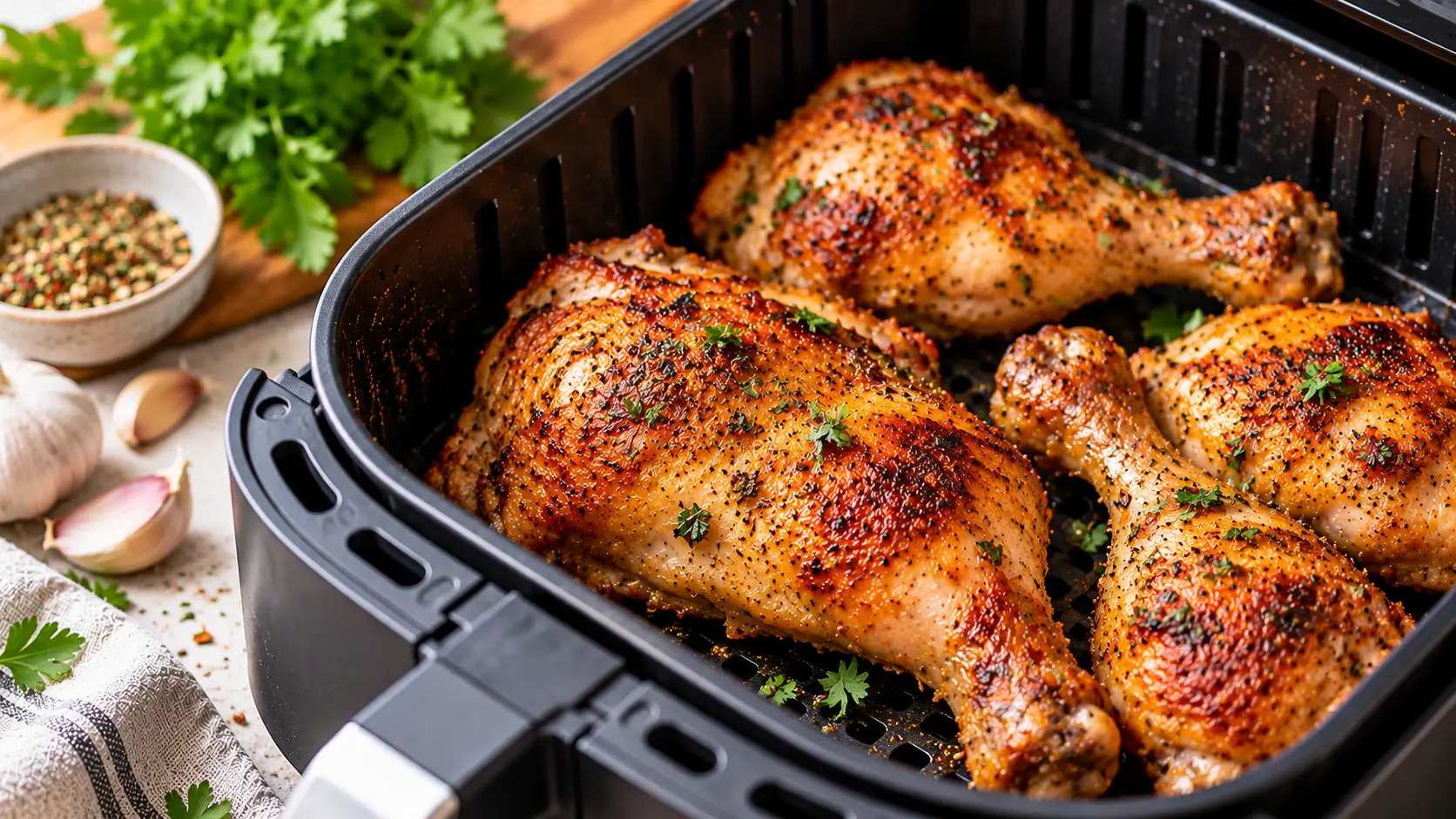 Knusprige Hähnchenschenkel im Airfryer